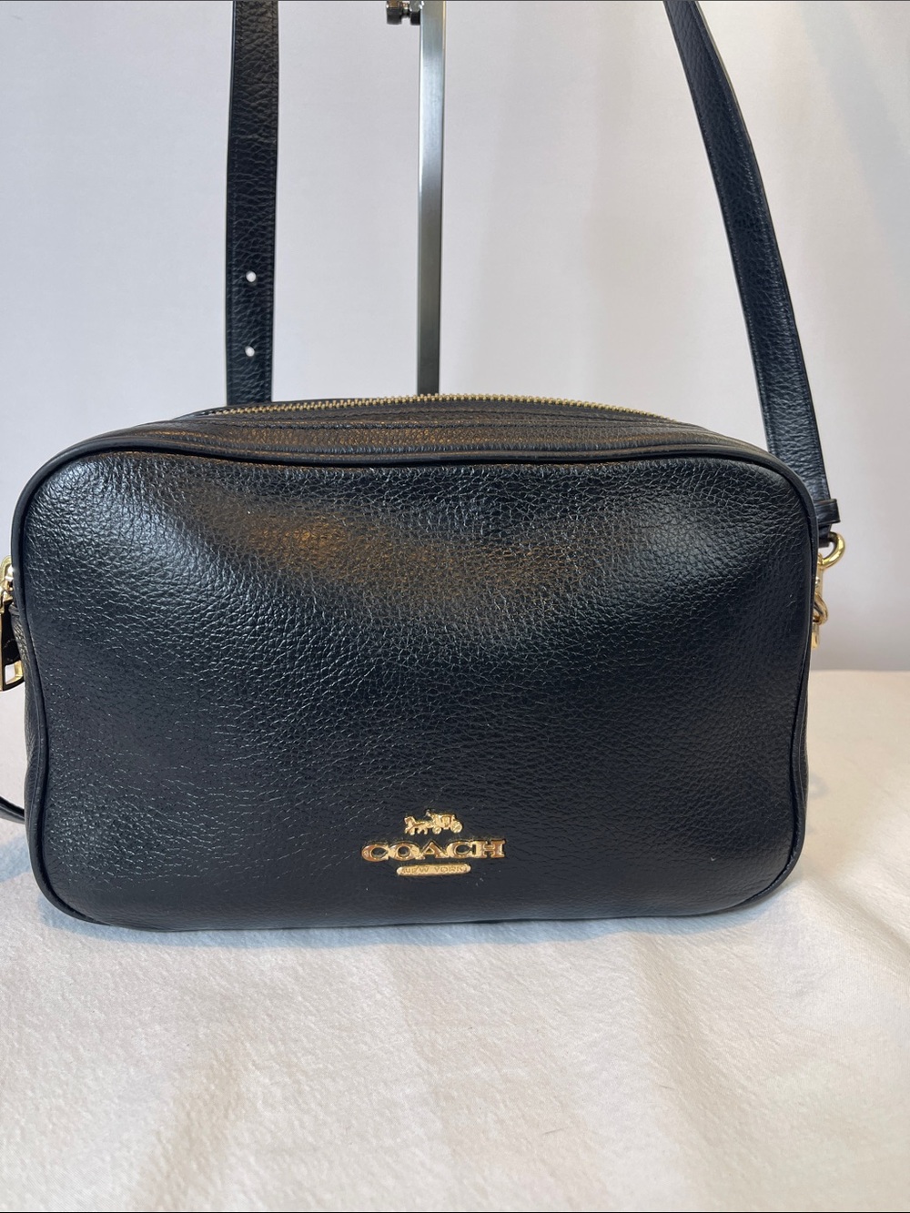 Coach H2111-F39856 Jes Crossbody Black Pebbled Leather Double Zip Crossbody